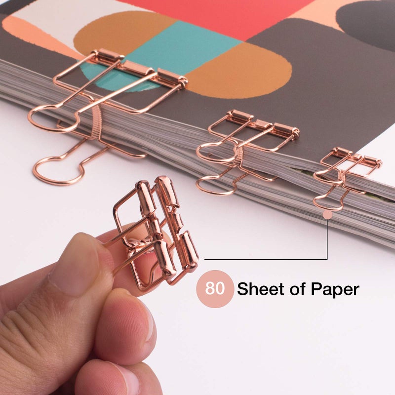 VENCINK Rose Gold Wire Binder Clips and Cute Paper Clips Set Assorted Sizes, 2 Large 6 Medium 10 Small Smooth Stainless Hollow Office Clamp Clips - Image 4